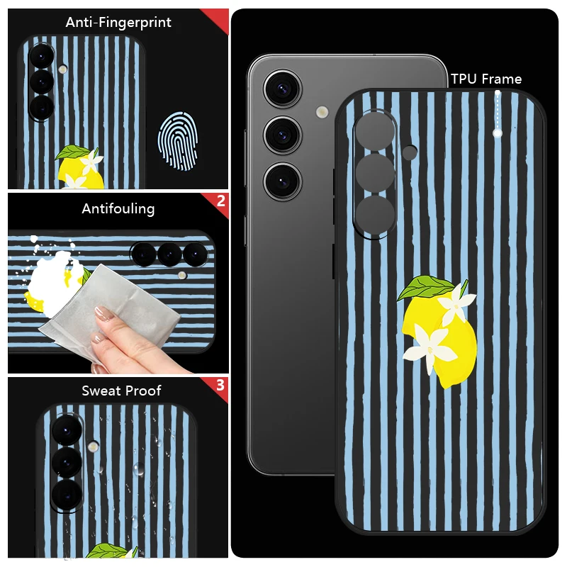 스트라이프 레몬 프린트 TPU 폰 케이스 삼성 갤럭시 S24 S25 FE S25 S23 S22 울트라 A17 A56 A16 A55 A25 A15 A36 A54 5G 소프트 커버