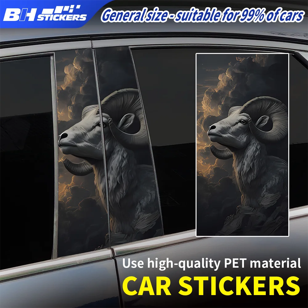 

Majestic Ram Head Car B-Pillar Stickers Cool Ram Horns Decal for Truck SUV Universal Vinyl Wrap Covering Scratched Accessories