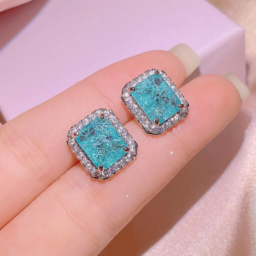 Haute Couture New Square Paraiba Ring Earring Necklace Three-piece Suit Women\'s Cocktail Party Gift Direct Sale