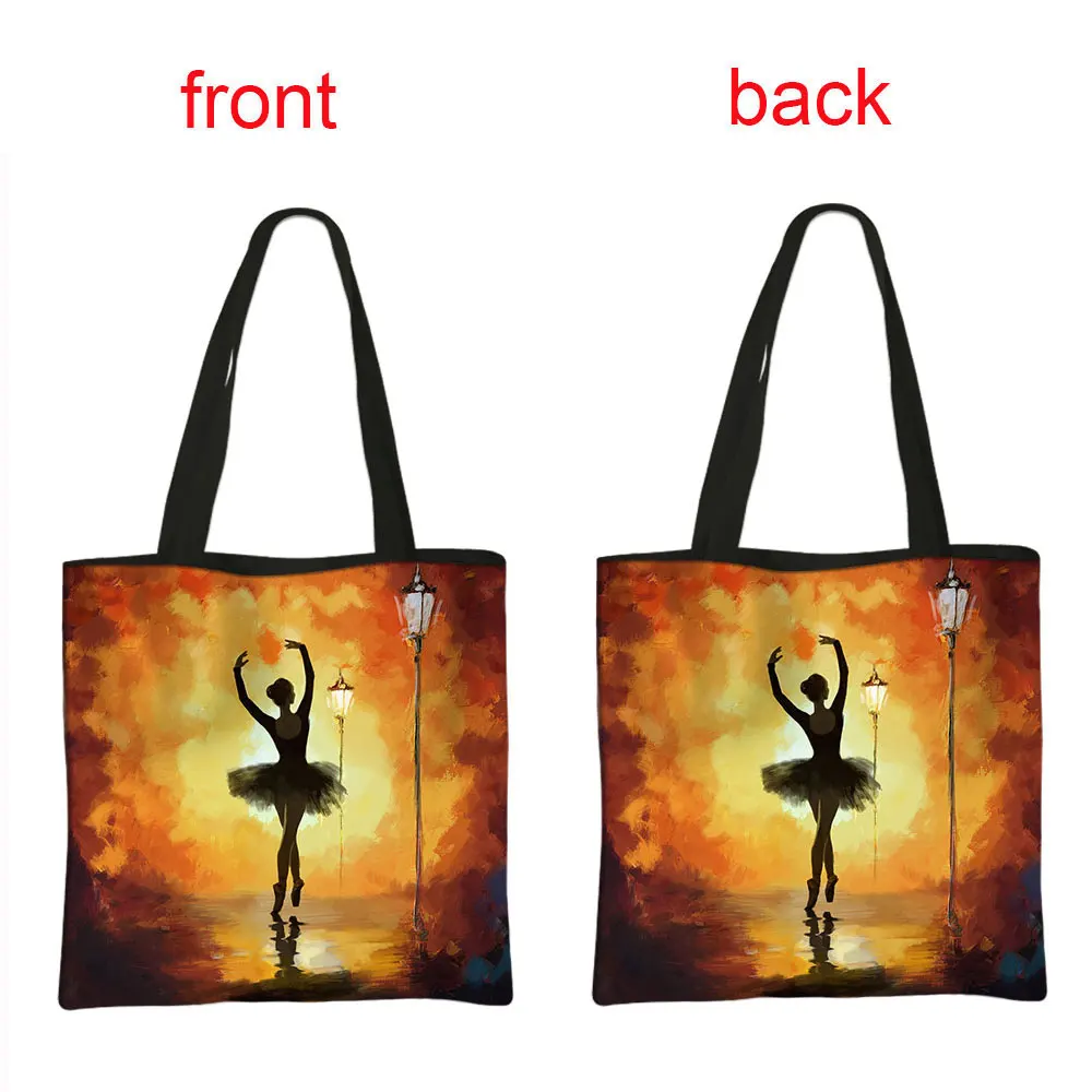 Ballerina Print Shopping Bag Elegant Ballet Dancer Women Handbag Large Capacity Portable Shoulder Bags Reusable Shopper Bag