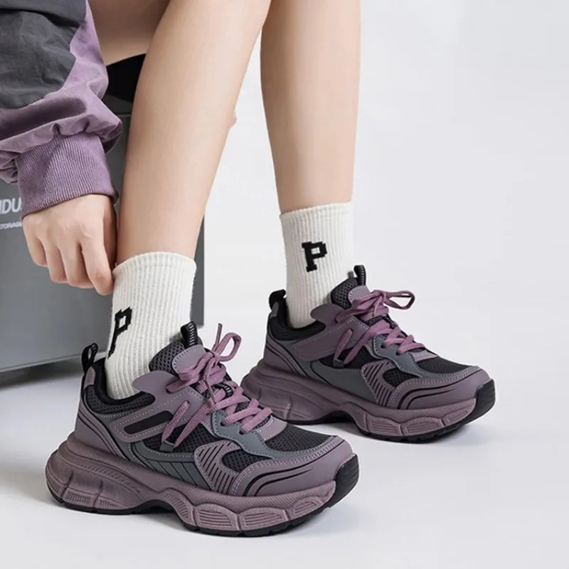Silver Dad Shoes Unisex Foot Slimming Campus Sports Sneakers Breathable Lightweight Rubber Sole Round Toe Sports Running Shoes image 2