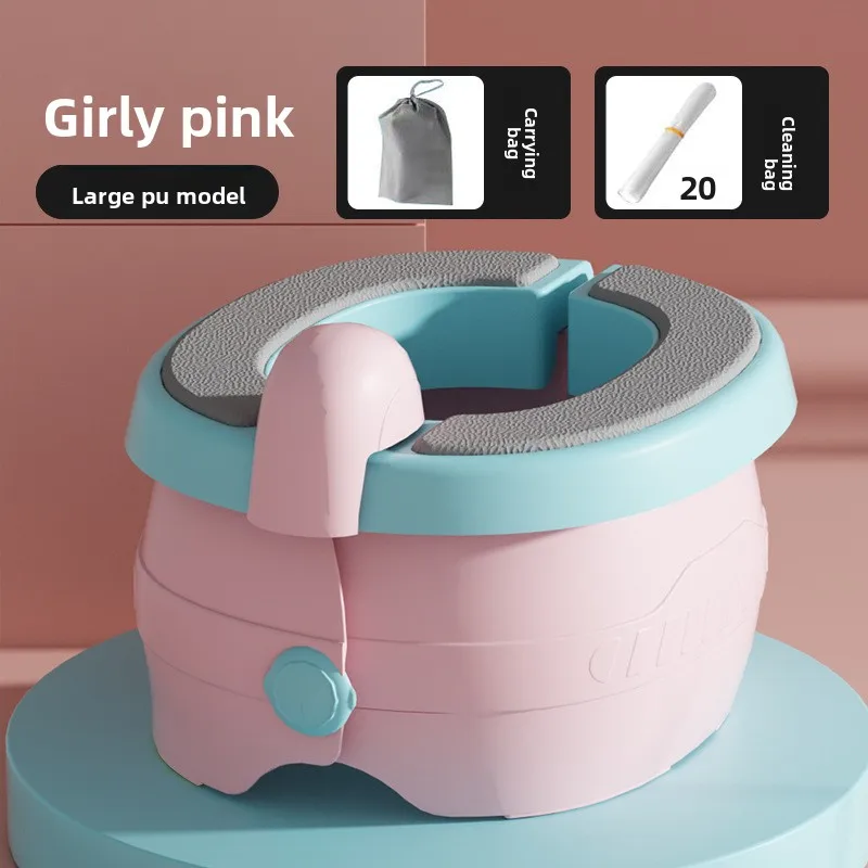 ポータブル子供用トイレ、折りたたみ式幼児用補助便座、フルカバーPUクッション、創造的なゴミ袋配置デザインの子供用トイレ
