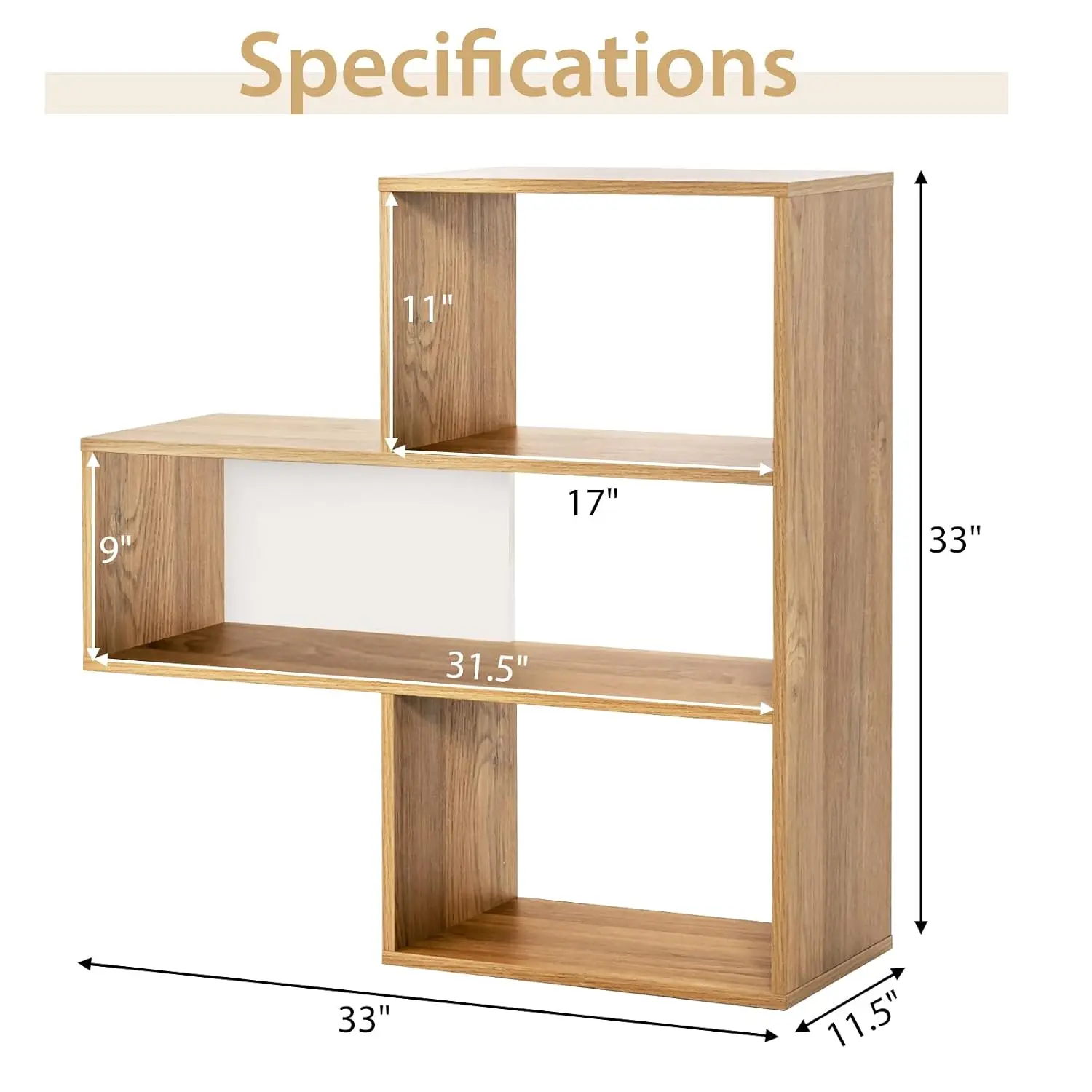 3-Tier Wood Convex Bookshelf Open Storage Shelf for Living Room Home Office Library, Customized