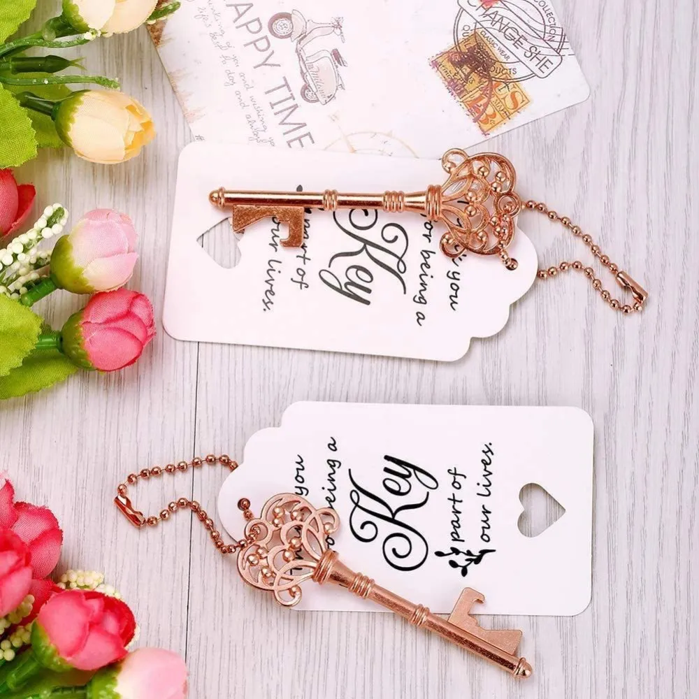 20/50pcs Gold Key Bottle Opener Paper Card Marriage Wedding Decoration Bridal Shower Gifts Wedding Souvenir Favors for Guests