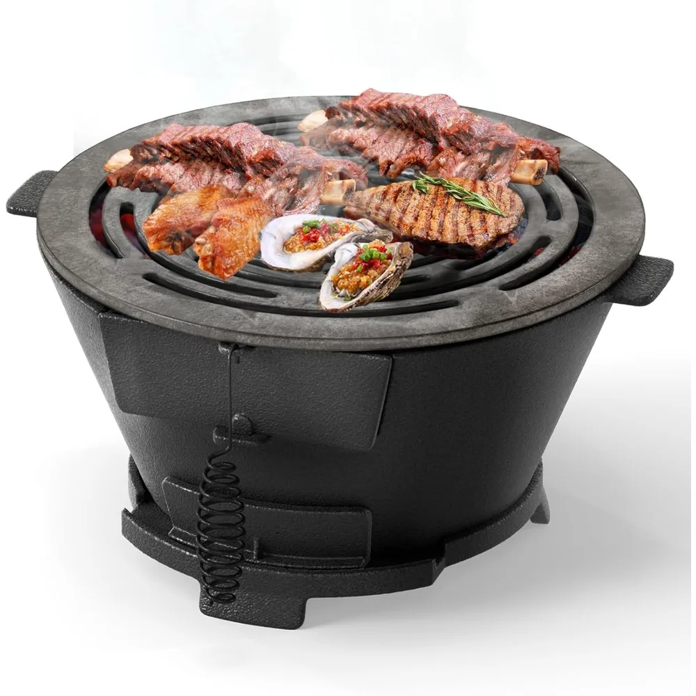 

Portable Cast Iron Hibachi Grill by Giantex: Japanese Style BBQ Charcoal Grill with Double-Sided Grate, Air Vent, and Fire Gate