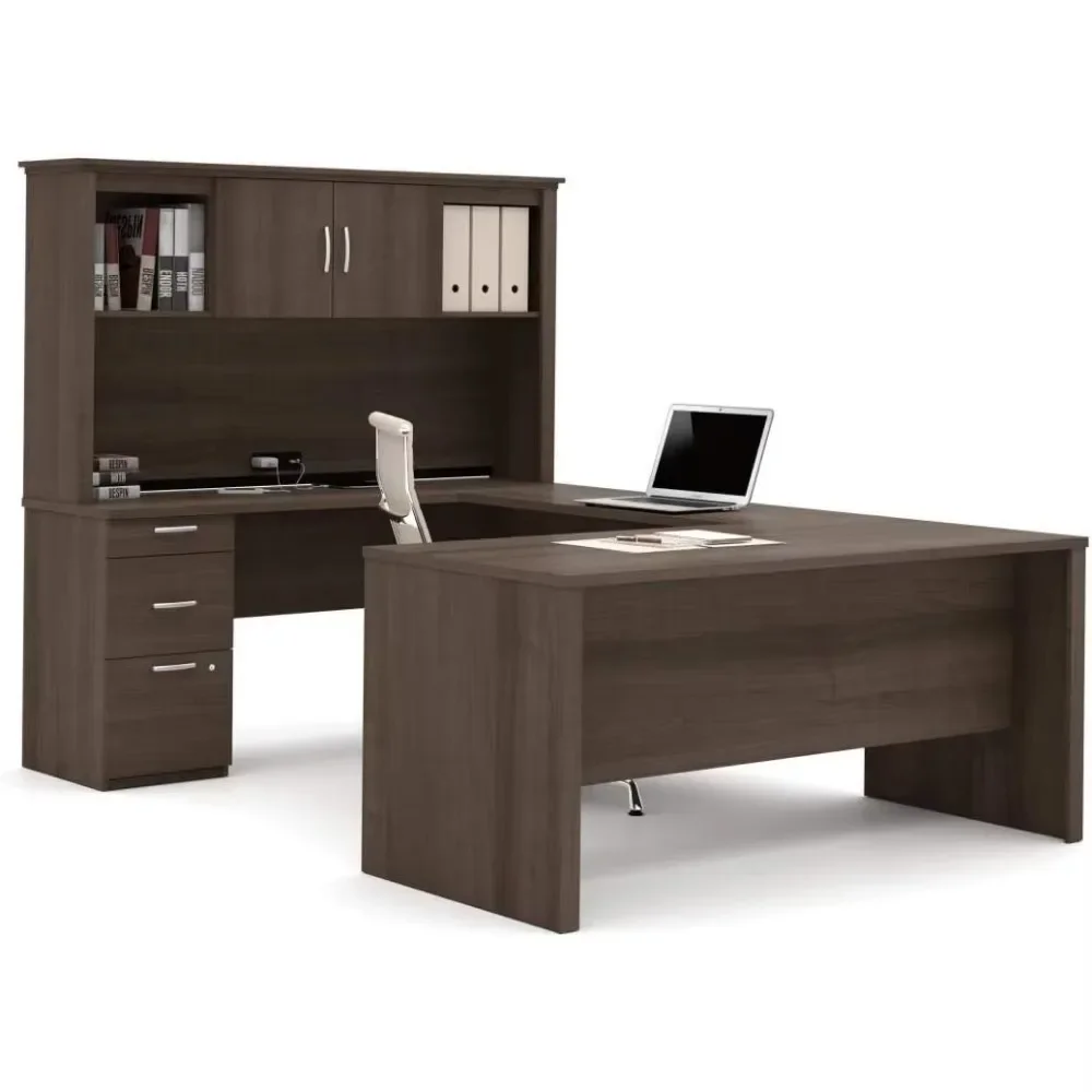 U or L-Shaped Executive Office Desk with Pedestal and Hutch in Antigua,High-density commercial-grade particle board work surface