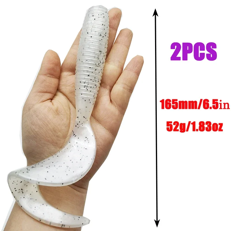 2 Pcs Fishing Lures  165mm/6.5in/52g Soft Artificial Bait Lures Bass Tail Fishing Gear image 5