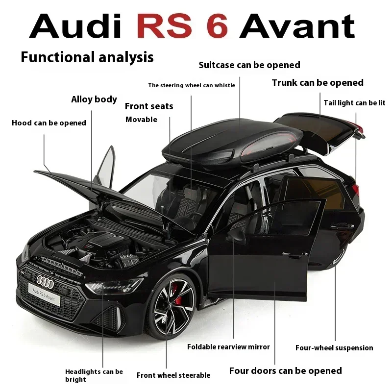 Large 1:18 Audi RS6 Avant Station Wagon Alloy Metal Diecast Model Car Sound and Light Collection Model Gift For Boy