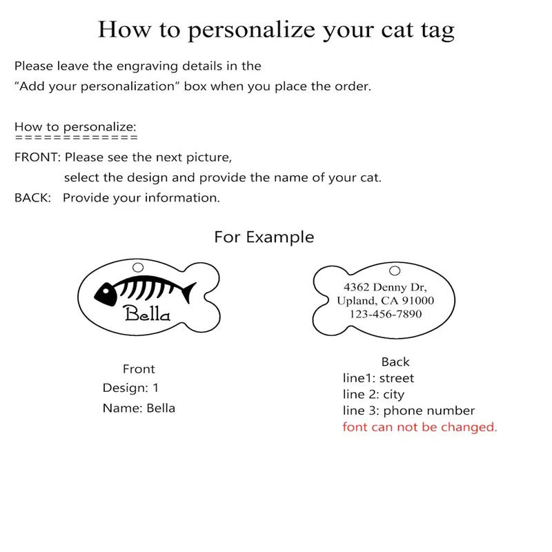Free Custom Engraved Cat ID Tag Cute Fish Shape Kitten Cats Nameplate Anti-lost Pet Tags For Cat Collar Necklace Pet Accessories - view 3
