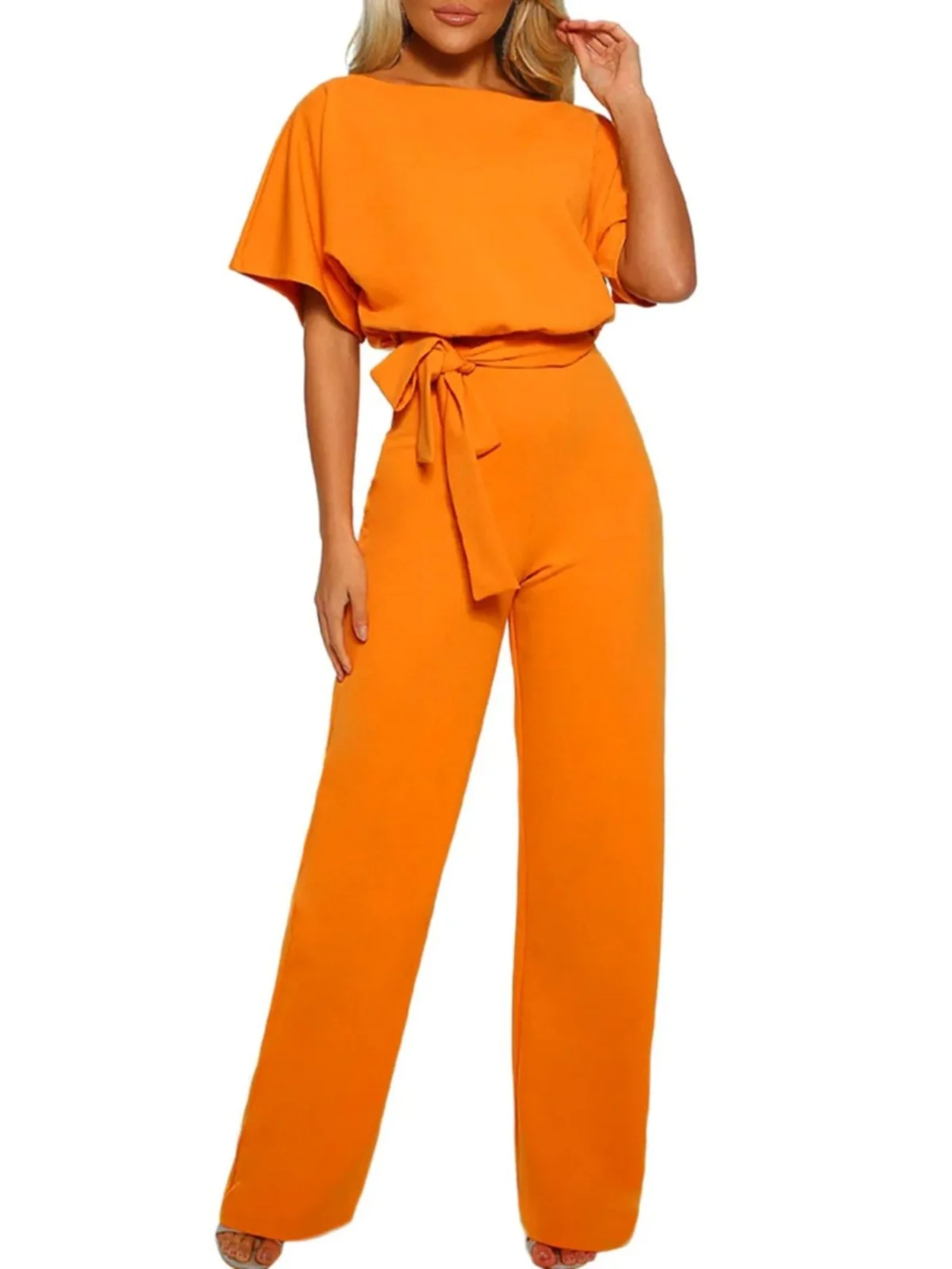 

Women's Lace up ort Sve Jumpsuit High Waist Street Sle Polyester Straight Leg Long Pants Spring Season Online Exclusive
