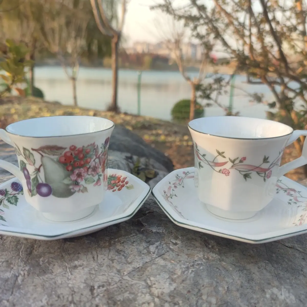 Foreign trade tail octagonal coffee cup and plate, gentle color afternoon tea coffee cup and plate