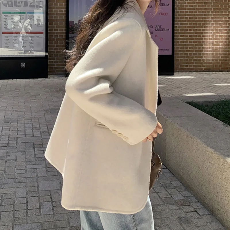 WHTREND Nuovo Autunno E Inverno Blazer di Lana Per Le Donne Versione Coreana Colletto Dentellato Giacca Doppio Petto Cappotti WH1410