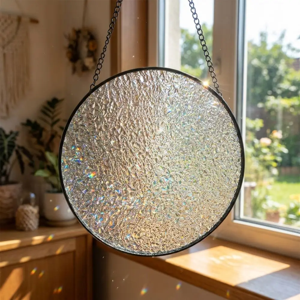 Round Blank Textured Glass Sun Catcher DIY Art Painting Hammered Glass Surface Suncatcher Home Decor Metal Wrapped Edge