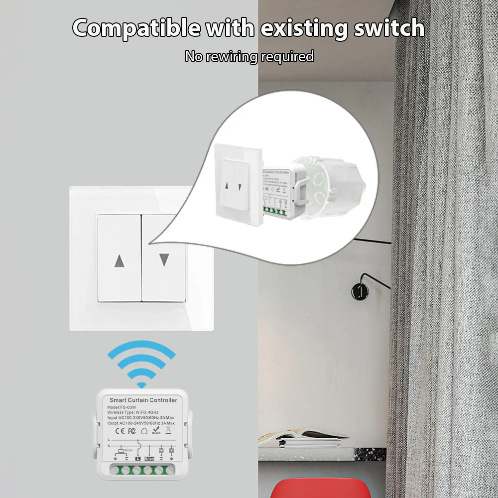 Smart Curtain Controller Zigbee/Tuya  APP WiFi Smart Switch Module for Smart Curtain Voice Control Shared Devices Smart Timing