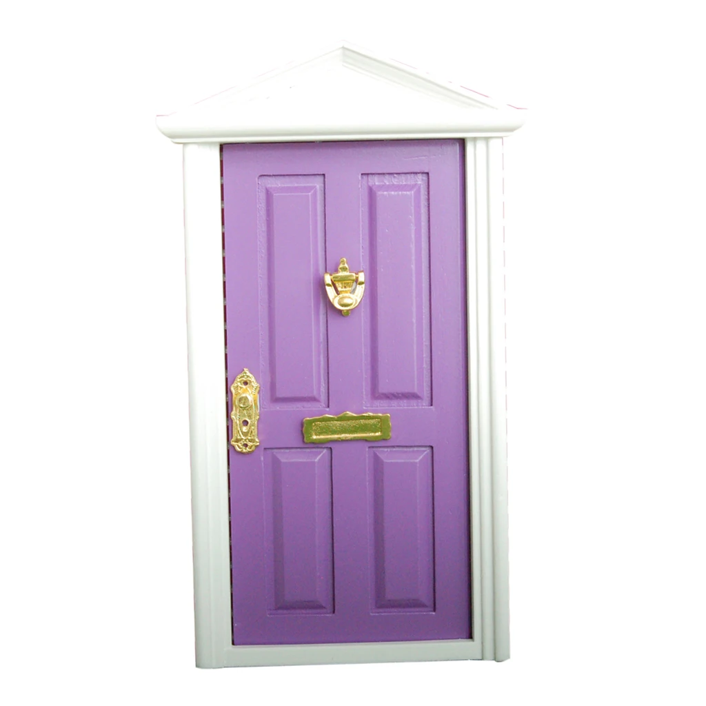 1:12th Purple Painted Wooden Fairy Front Door Doll House Miniature Accessory