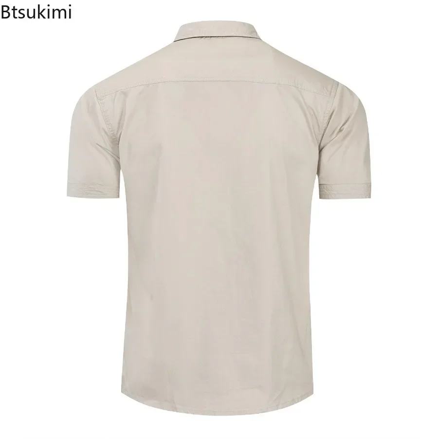 Novo 2025 camisa militar masculina de manga curta verão 100% algodão estilo safari esporte ao ar livre camisas de carga camisa de trabalho masculina simples topos