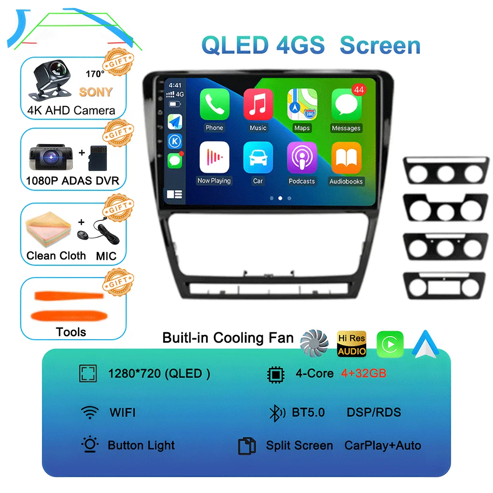 10.1 "Android 16 Autoradio Multimidia Video Player WIFI + 4G 2din Navigatie GPS Voor SKODA Octavia 2 A5 2007-2014 Head Unit Stereo