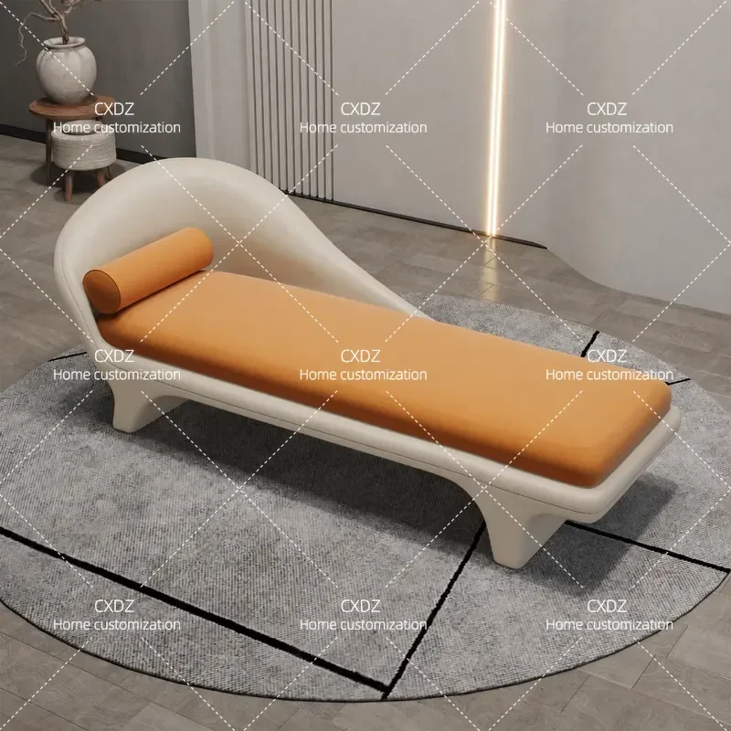 Modern Orange Leather Curved Lounge Chair Minimalist Design Removable Washable Seat Cushion Lazy Sofa for Living Room