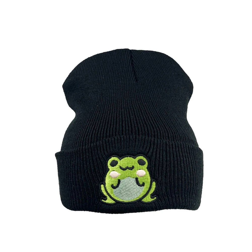 1szt Frog Hat Unisex Winter Autumn Warm Women Knitted Cap For Men Fashion Funny Cartoon Beanie Hat With Embroidery Ski Caps Black