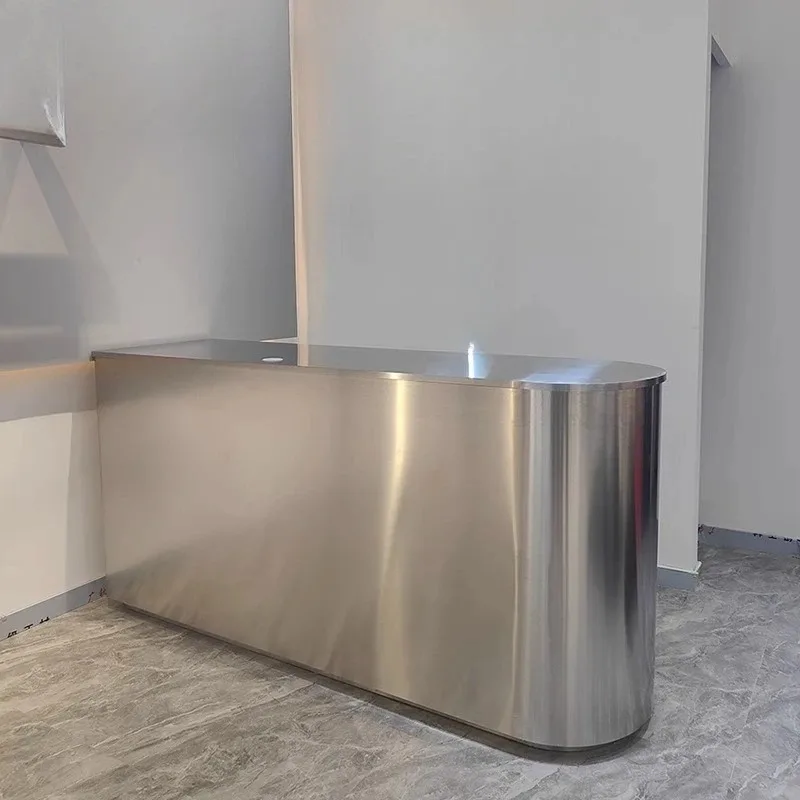 مكتب استقبال لفندق الشركة مكتب استقبال صالون تجميل حديث بسيط من الفولاذ المقاوم للصدأ بار صغير منحني