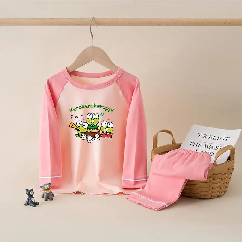 Kerokero Keroppi Kids Boys Girls Pajama Sets Children's Sleeping Clothing Sets Kids Pyjamas Print Long Sleeve Pants Sleepwear