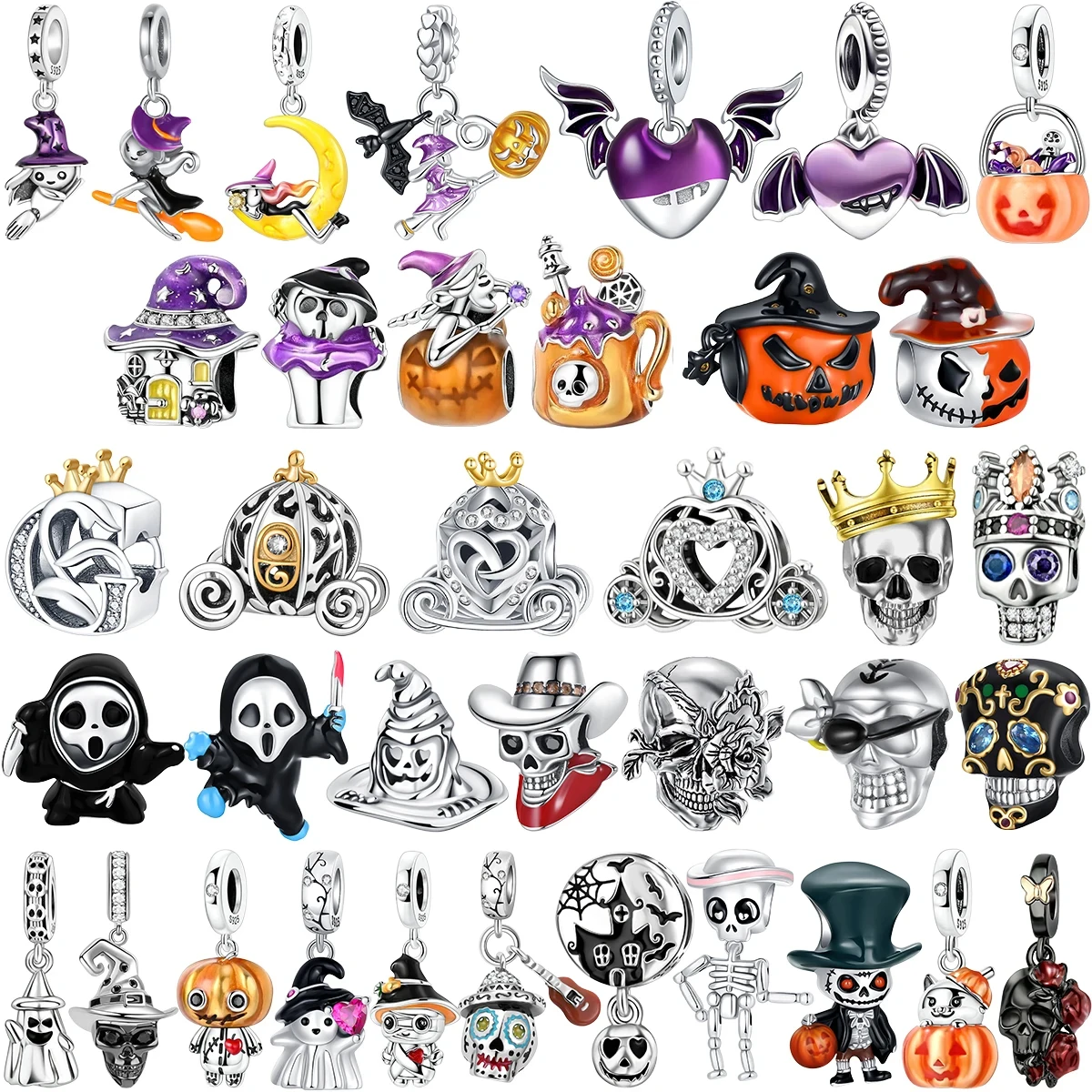 

Funny Halloween Charms 925 Sterling Silver Pumpkin Ghost Witch Magic Hat Pendant Bead Fit Original Bracelet Necklace DIY Jewelry