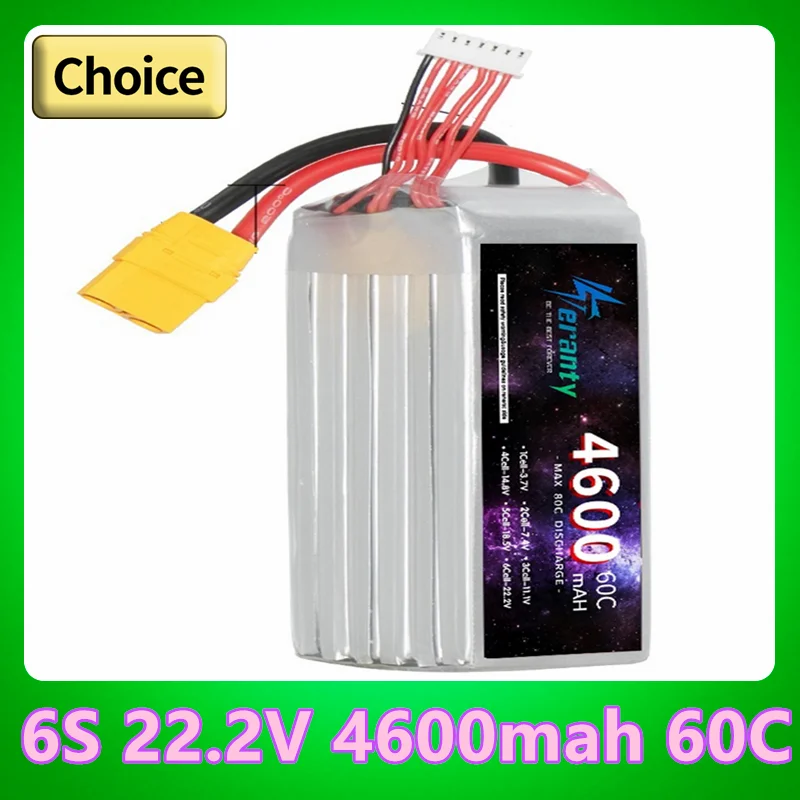 

TERANTY 6S Lithium Polymer Battery 22.2V 4600mAh Lipo Battery 60C RC Car Drone Racing Hobby Rechargeable Quadrotor Accessories