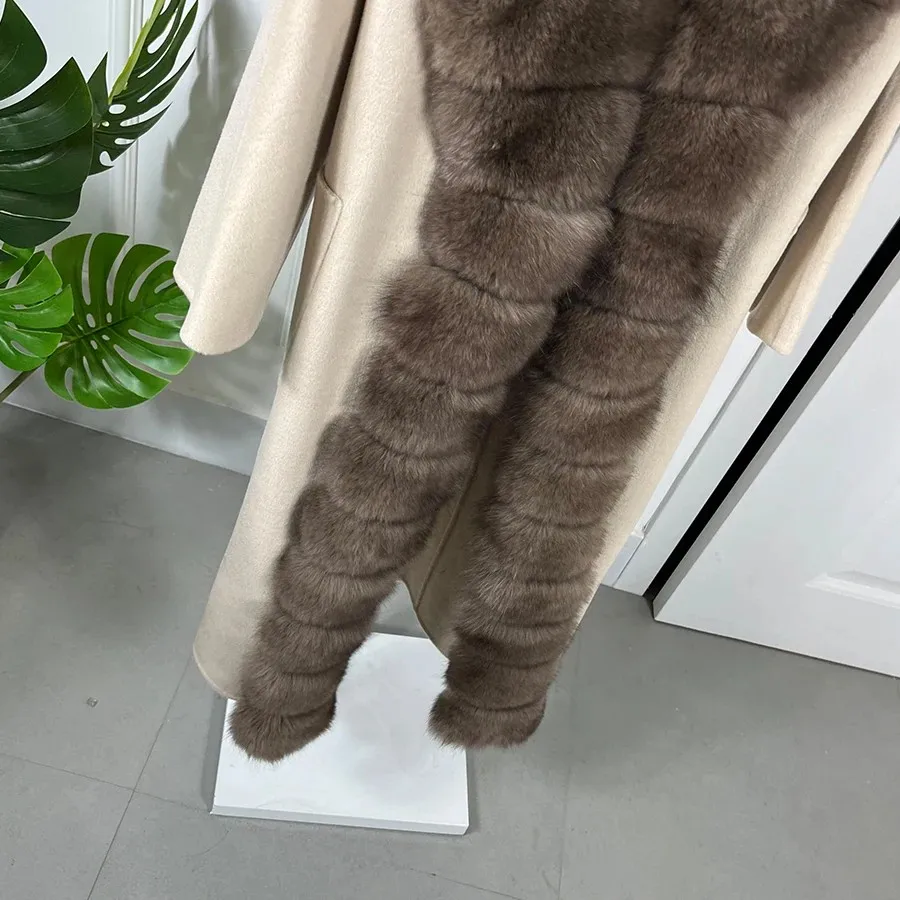 New Cashmere Coat Women Wool Blends Long Real Fox Fur Jackets Warm Winter Jackets 2024 High Quality Luxury