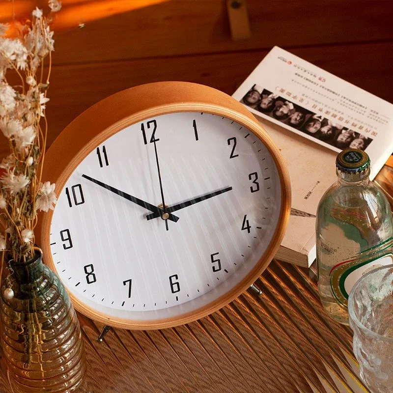 

New Fashion Solid Wood Desktop Clock, Wooden Japanese Ornament Silent Clock for Living Room Home Simple Atmosphere Wall Clock