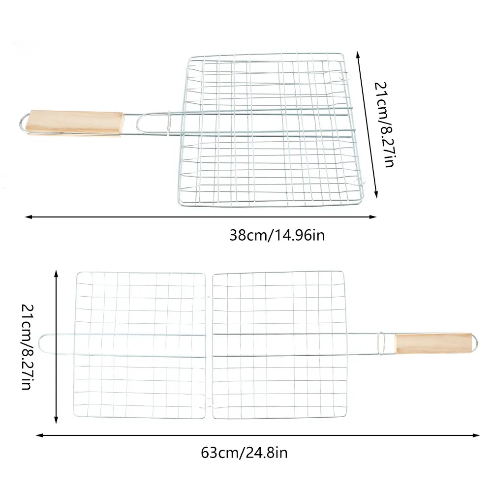 Portable Folding Outdoor Camping Stainless Steel BBQ Rack BBQ Grill Basket Mesh Fish Clip Holder Fish Grilling Basket
