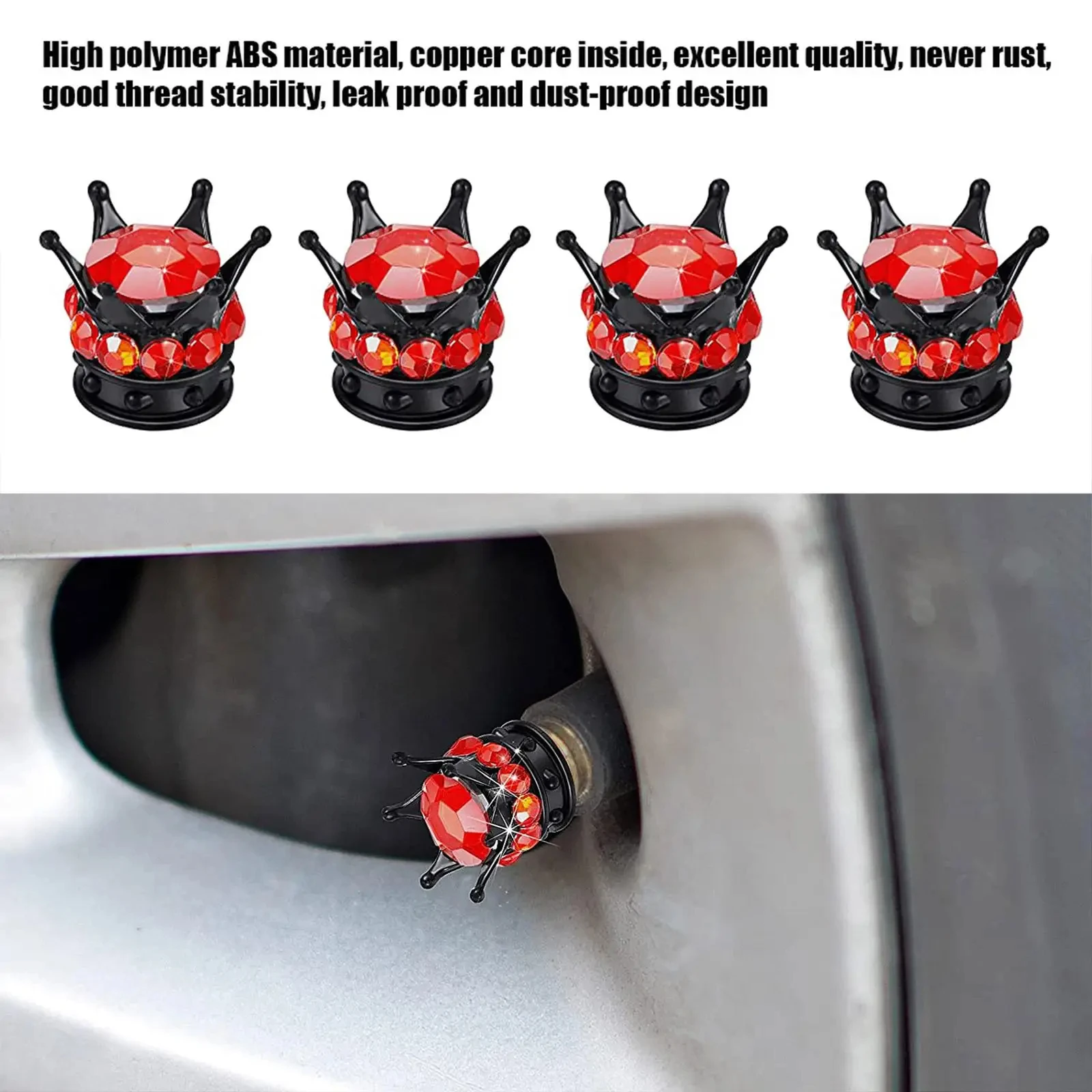 4PCS Wheel Tire Valve Caps Cover Crown Shape Bling Diamond Tyre Stem Dust Valve Caps Truck Car Motorcycle Bicycle Air Cover