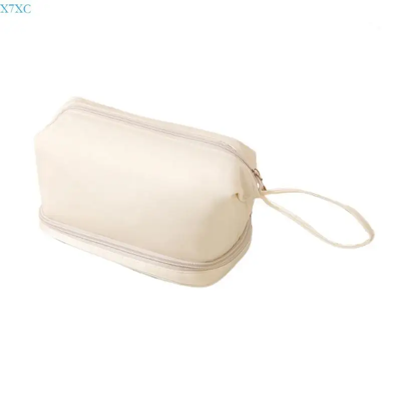 

X7XC Double Layer Makeup Bag for Women Girls Solid Color Toiletry Bag Large Capacity Cosmetic Bag Cosmetic Bag