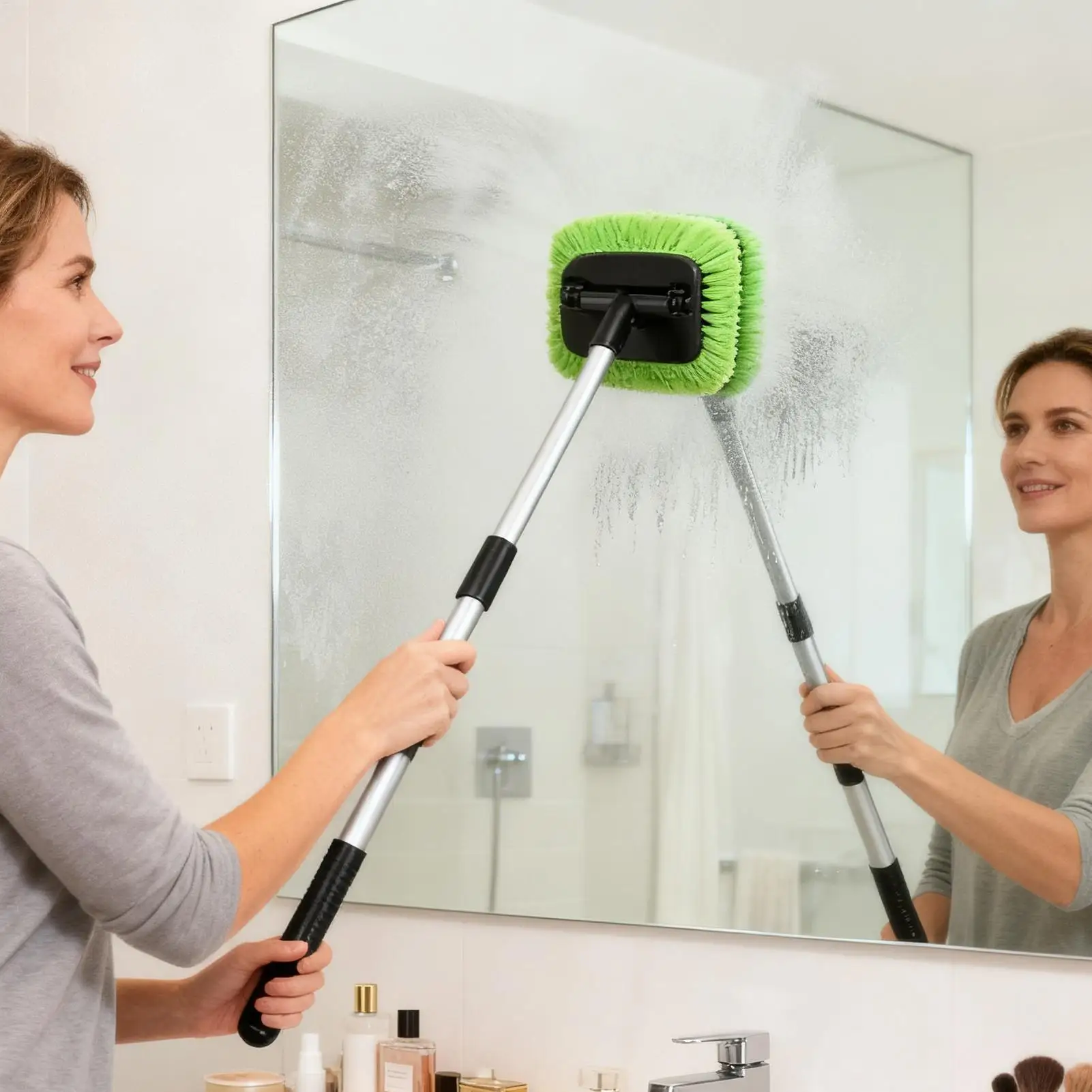 Windshield Cleaner Tool Telescoping Pole Microfiber Cloth Car Window Cleaner Tool Brush For Shower Room Bathroom Windscreen Side