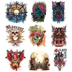 28cm Japanese Horror Style Skull DTF sticker T-shirt Iron On Men's Denim Jacket DIY Decorative Printing Heat Transfer Stripes