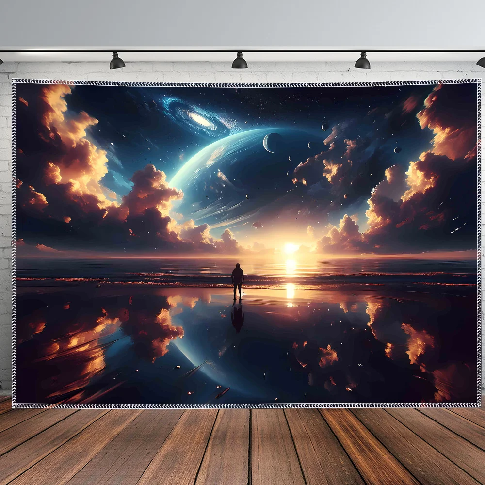 Epic Cosmic Galaxy Tapestry Space Nebula Planets Universe Sci-Fi Art Wall Hanging Decoration for Living Room Bedroom Decor