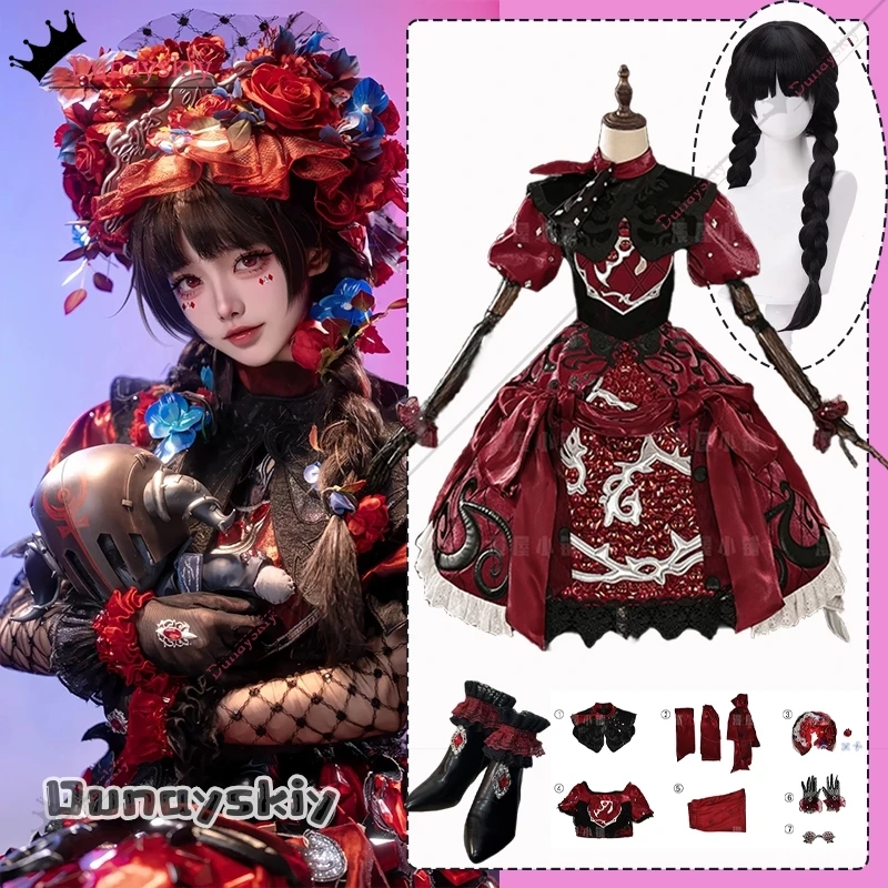 

Game Identity V Little Girl Miss Pomegranate Cosplay Costume Vintage Red Lolita Princess Dress Outfit Disguise for Adult Women
