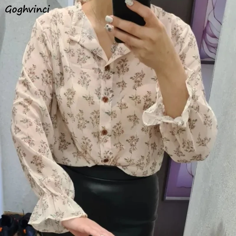 Women Shirt Chiffon Flare Sleeve Korean Fashion Streetwear Gentle All-match Sweet Lovely Girls V-neck Cozy Temperament Spring