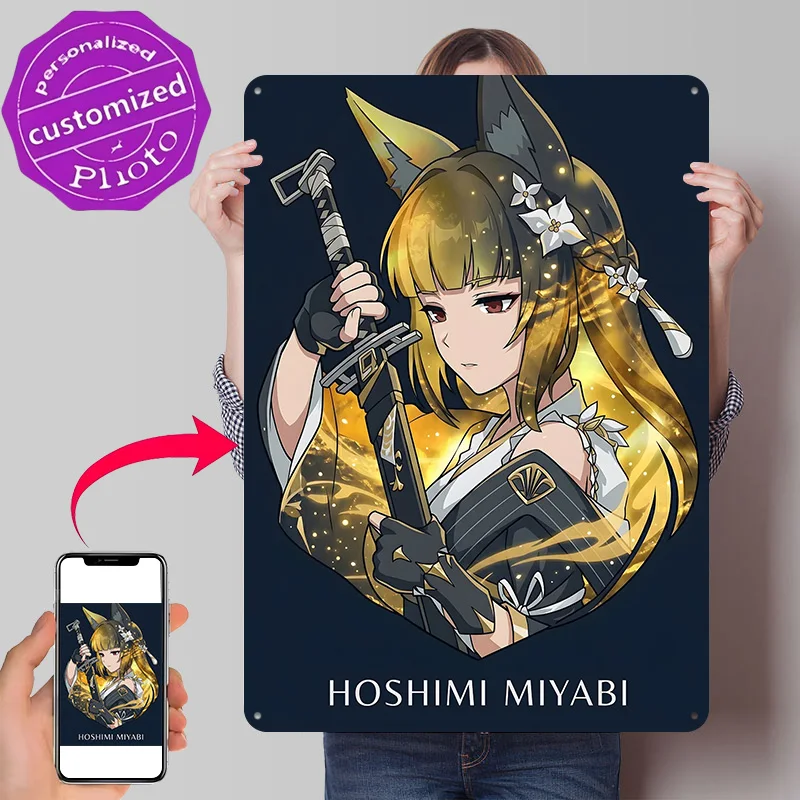 Hoshimi Miyabi Zenless Zone Zero Portrait Personalized 3D Textured Metal Poster Wall Art Tinplate Sign for Room Ornaments Decor