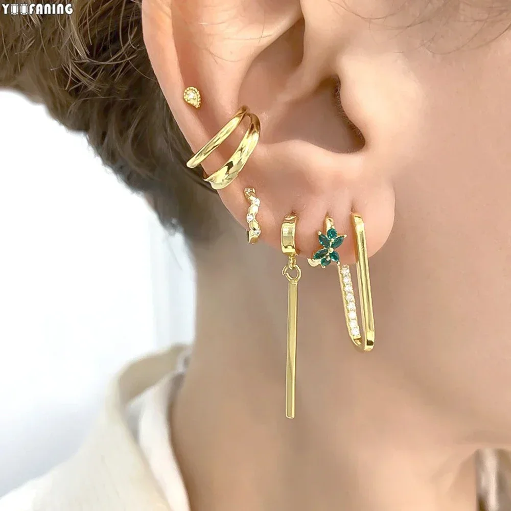 925 Sterling Silver Ear Needle Small Fresh High Grade Hoop Earrings Green Zircon Green Series Classic Earrings for Women Jewelry