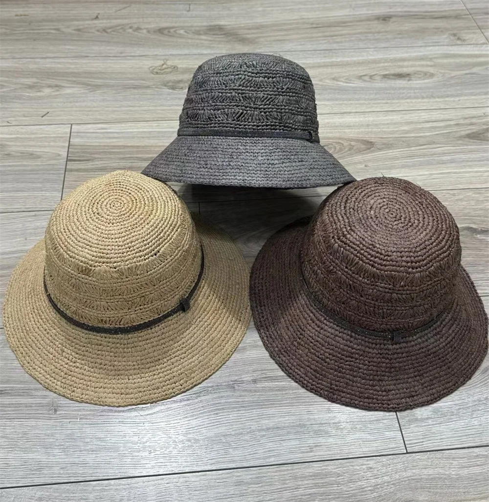 Summer Beading Raffia Straw Hat Fashionable Sun Protective Cap For Women