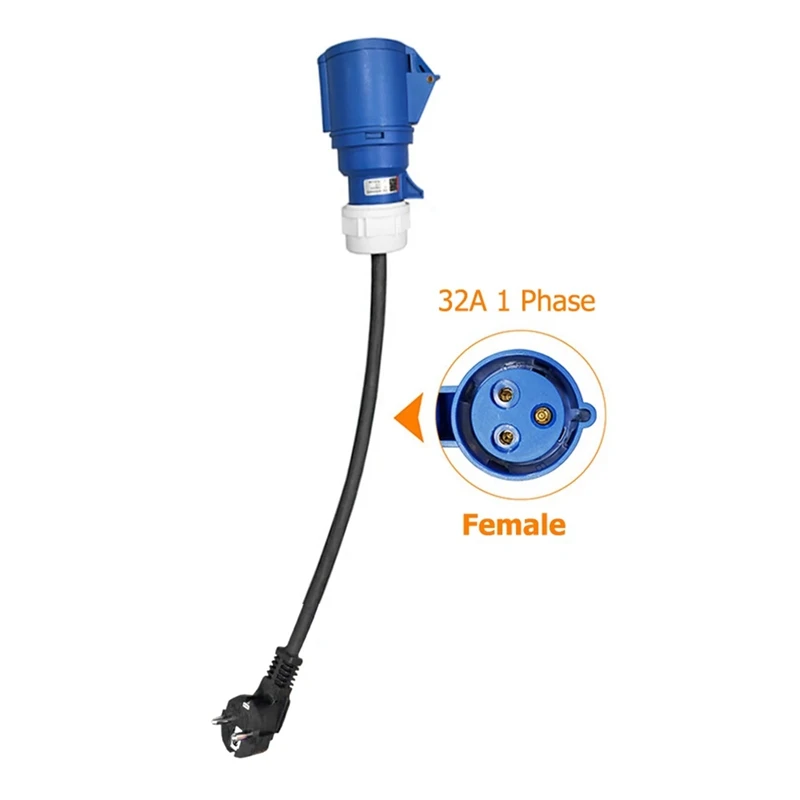 1 Piece EV Charger Female Plug 3 Pins Adapter Waterproof Connection Blue Plastic Portable Charger EU Plug