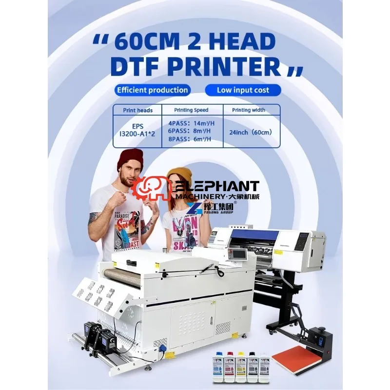 DTF 60cm II3200 Head Digital T-Shirt Printer Automatic Small Business Label Printing 600mm Pigment Ink 1-Year New A1