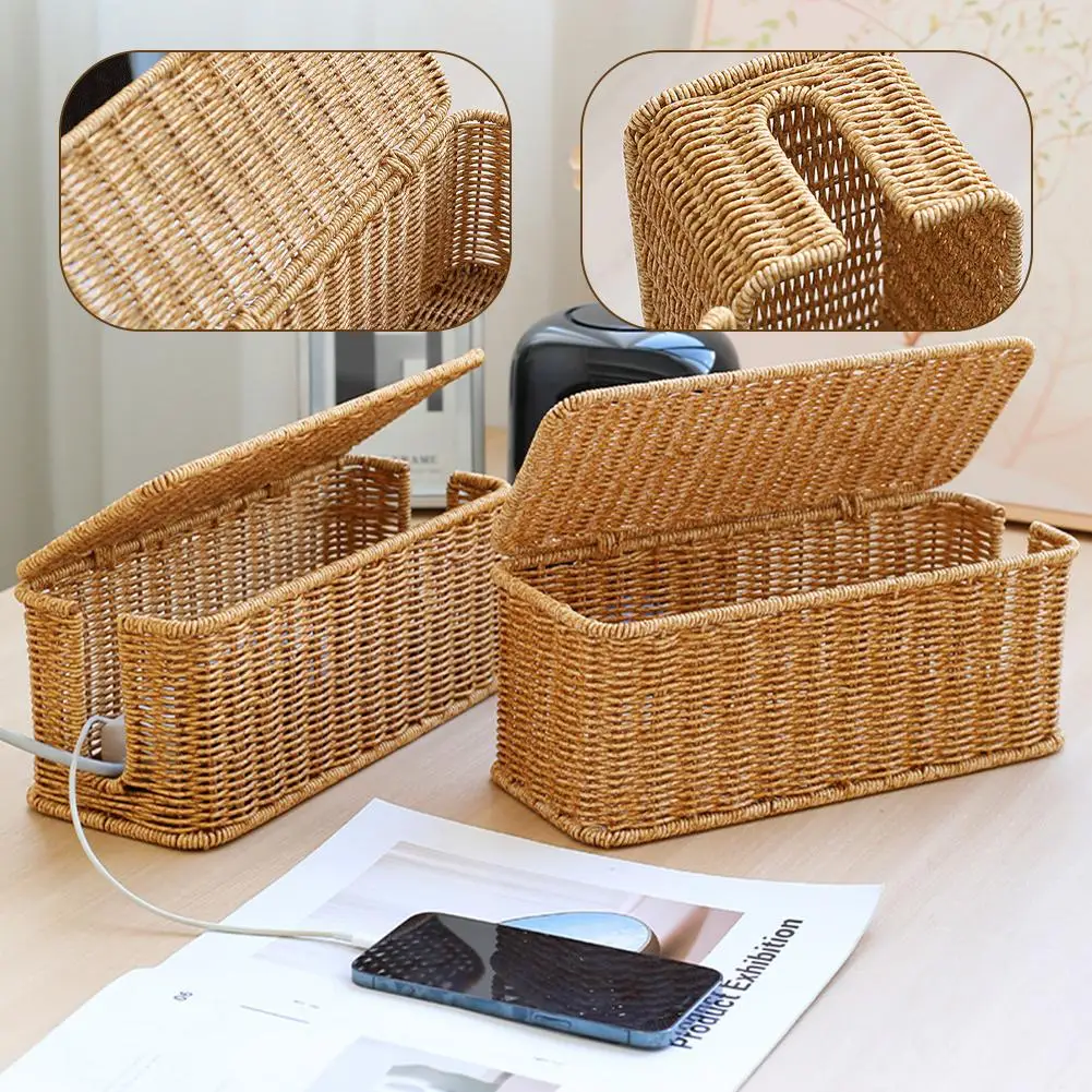 

Hand-Woven Charging Station Storage Box Cable Management Basket For USB Cables Data Cables Organizer L5T7