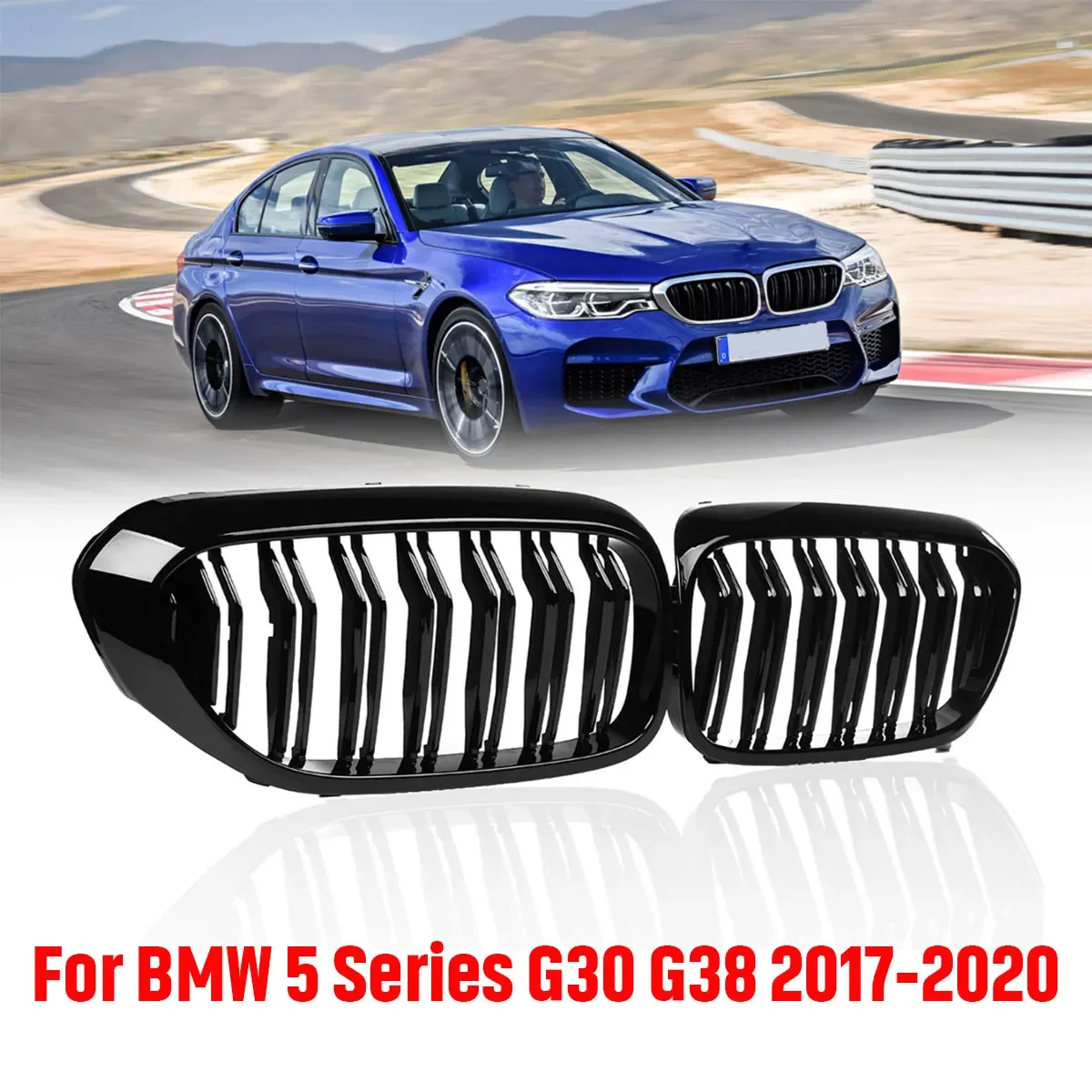 

Pair Front Bumper Kidney Grille Grill Diamond Meteor Style For BMW 5 Series G30 G38 5-Series 2017-2020 Racing Grills