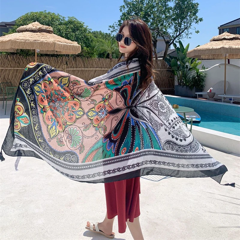 90x180cm 9 Styles Print Bohemian Suncare Beach Dress Bikini Sarong Wrap Scarf Long Women Brazilian Swimsuit Bathing Cover-ups