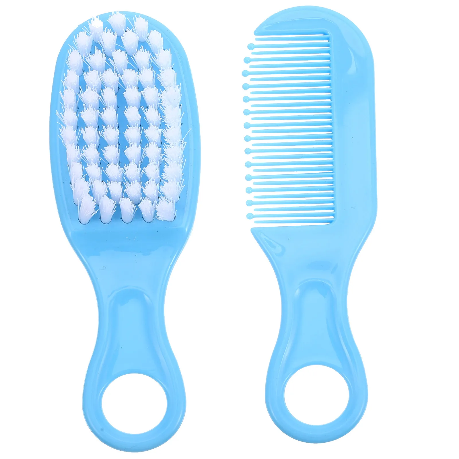 1Set Baby Massage Comb Brush Kit Blue Newborn Infant Hair Comb Soft Circular Tooth Non-Scratch Promote Blood Circulation and
