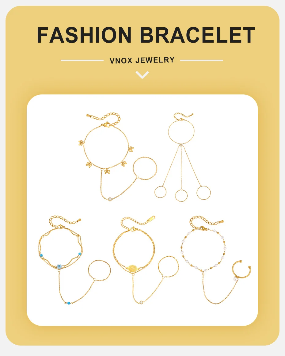VNOX Elegante Vergoldete Handkette mit Imitationsperlen-Armband für Damen, Trendige Schleife, Türkis-Charms, Fingerarmbänder, Boho-Schmuck – Detail 1