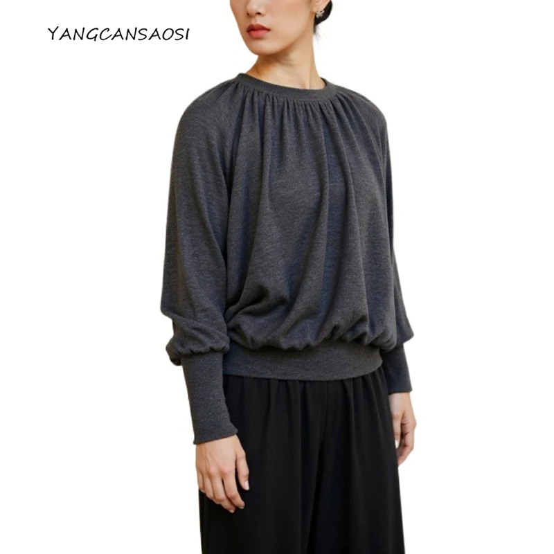 

2025 Women's Fashion New 100% Wool Knitted Sweater Early Autumn Thin Style Lazy Style Solid Color Long Sleeve Inner Pullover