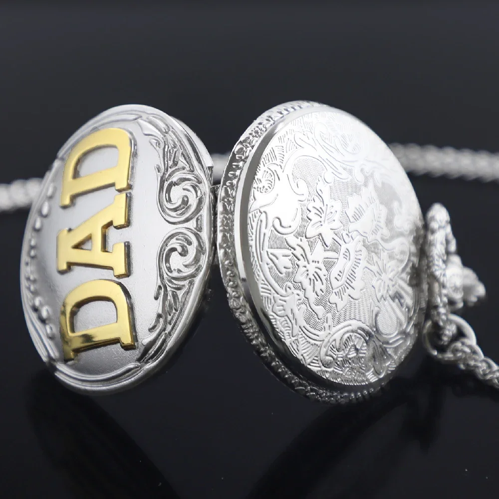 Винтажные кварцевые карманные часы с гравировкой DAD, ожерелье с арабскими цифрами, подвесные часы на день отца, подарок на день рождения