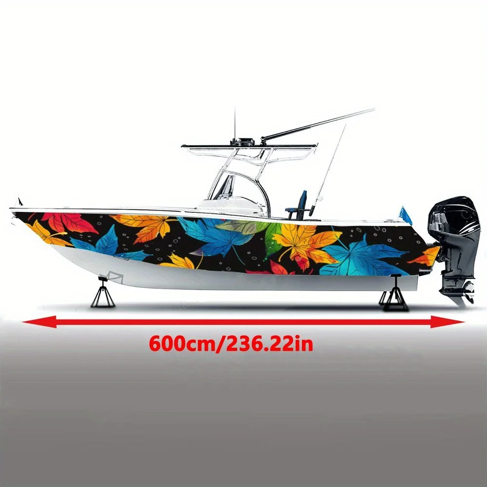 Colorful Maple Leaves Black Background Charming Boat Sticker Vinyl Ship Pontoon Deck Boat Fishing Decorative Pontoon Boats Decal